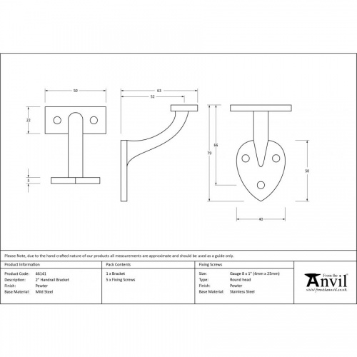 Pewter 2'' Handrail Bracket